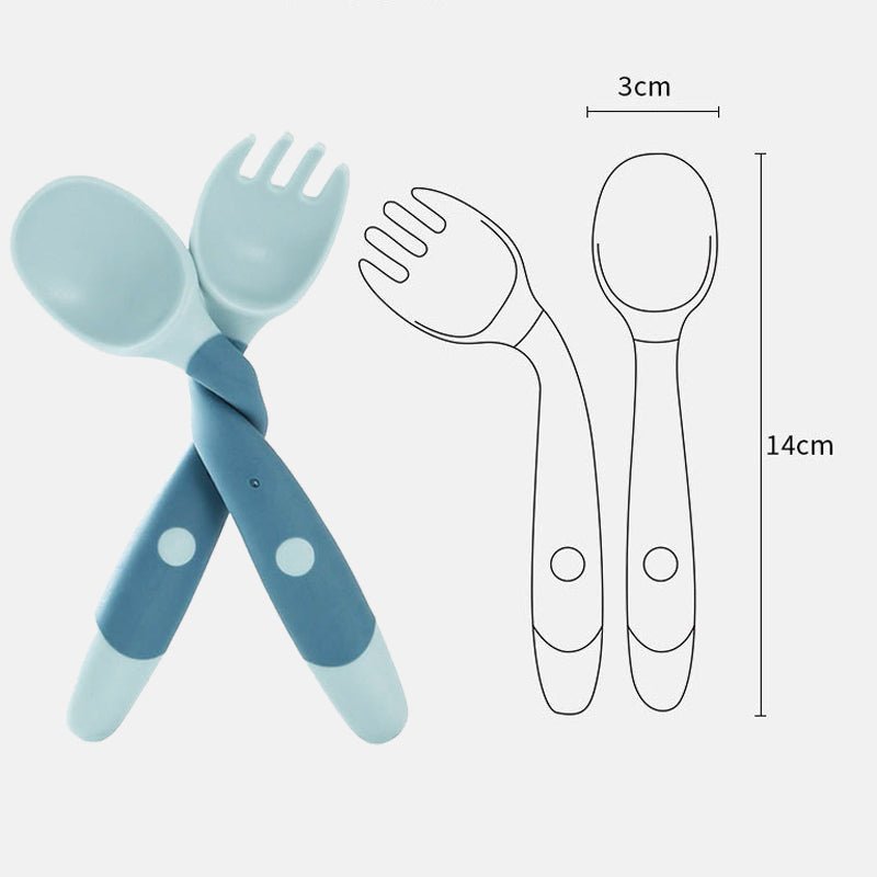 Baby Bestek Set Met Siliconen Lepel En Vork Antislip - KidsKorner