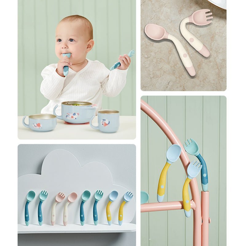 Baby Bestek Set Met Siliconen Lepel En Vork Antislip - KidsKorner