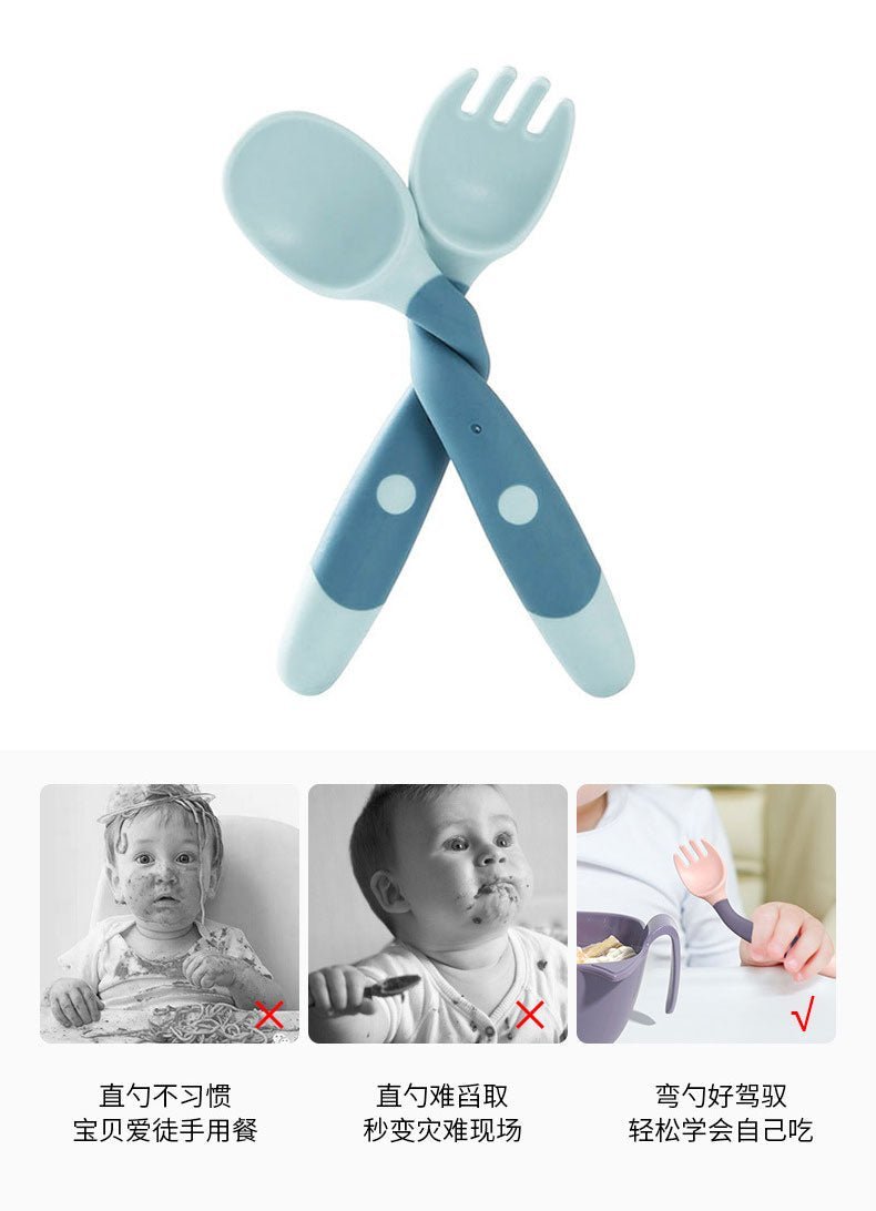 Baby Bestek Set Met Siliconen Lepel En Vork Antislip - KidsKorner