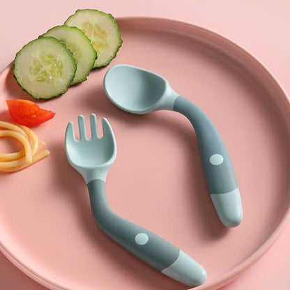 Baby Bestek Set Met Siliconen Lepel En Vork Antislip - KidsKorner