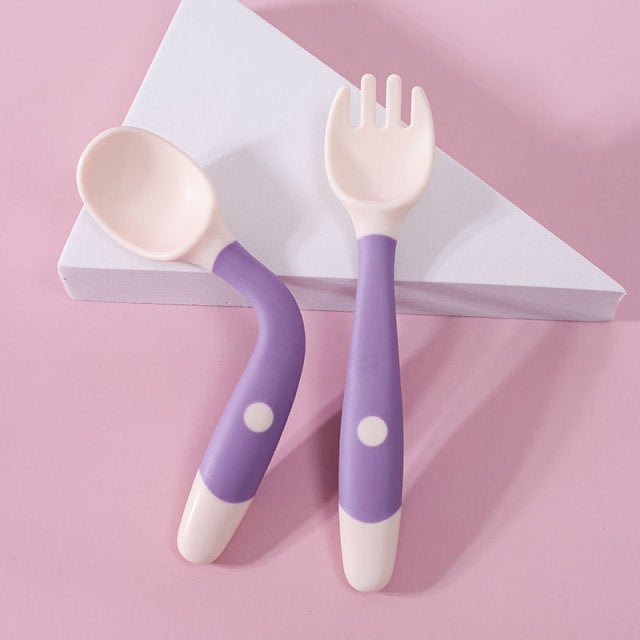 Baby Bestek Set Met Siliconen Lepel En Vork Antislip - KidsKorner