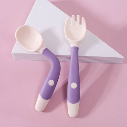 Baby Bestek Set Met Siliconen Lepel En Vork Antislip - KidsKorner