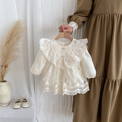 Baby Meisjes Romperjurk Met Tule – Bloemenborduur Met Ruches Lange Mouw 3 Tot 24 Maanden - KidsKorner