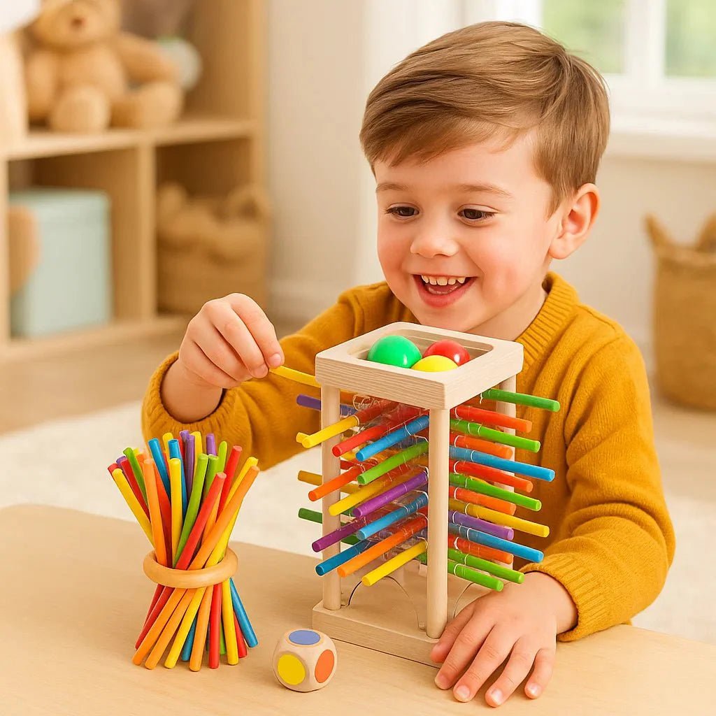 Houten Behendigheidsspel – Ballen & Stokjes Spel 3 - in - 1 – 3+ - KidsKorner