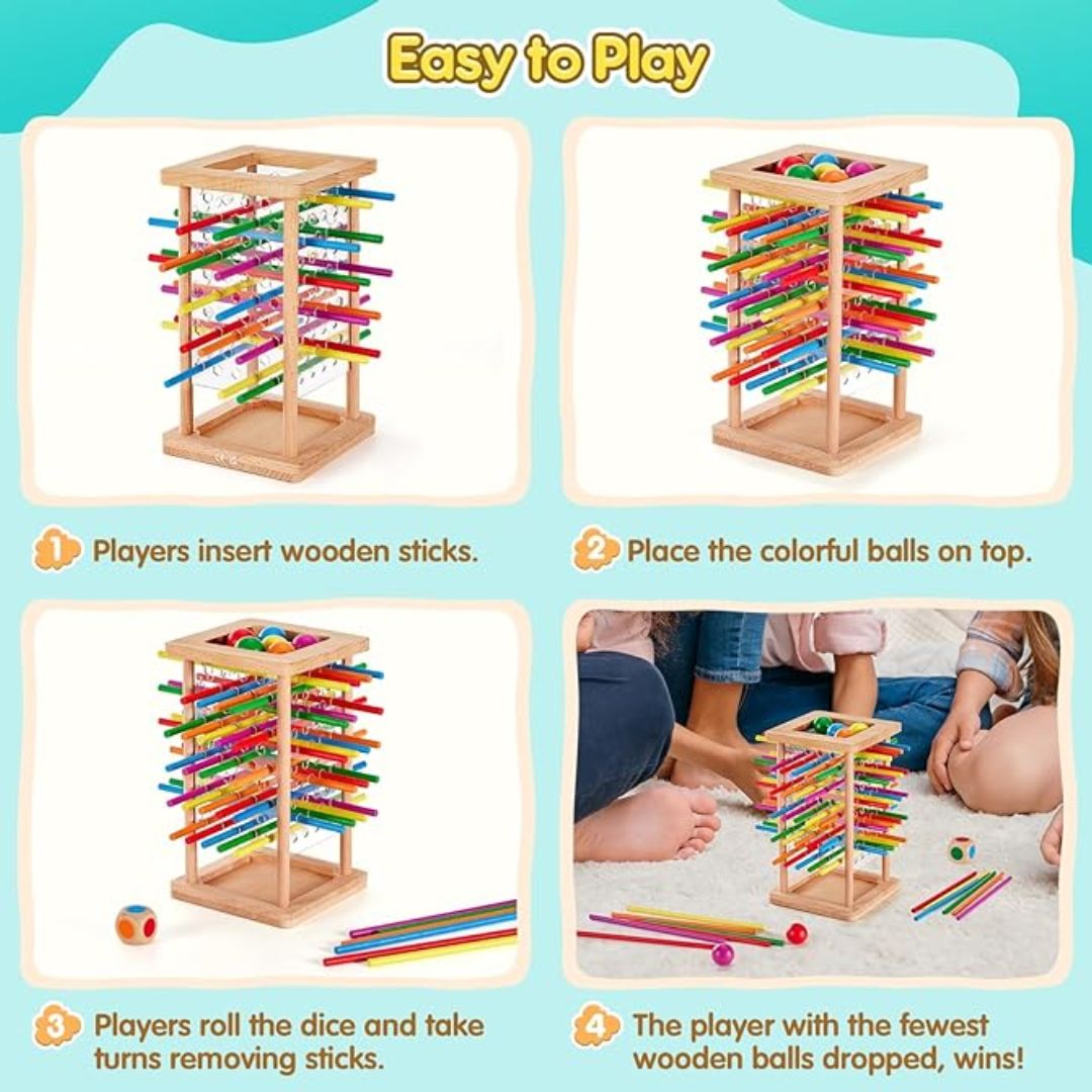 Houten Behendigheidsspel – Ballen & Stokjes Spel 3 - in - 1 – 3+ - KidsKorner