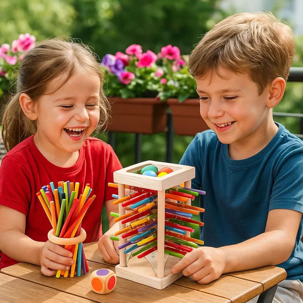 Houten Behendigheidsspel – Ballen & Stokjes Spel 3 - in - 1 – 3+ - KidsKorner