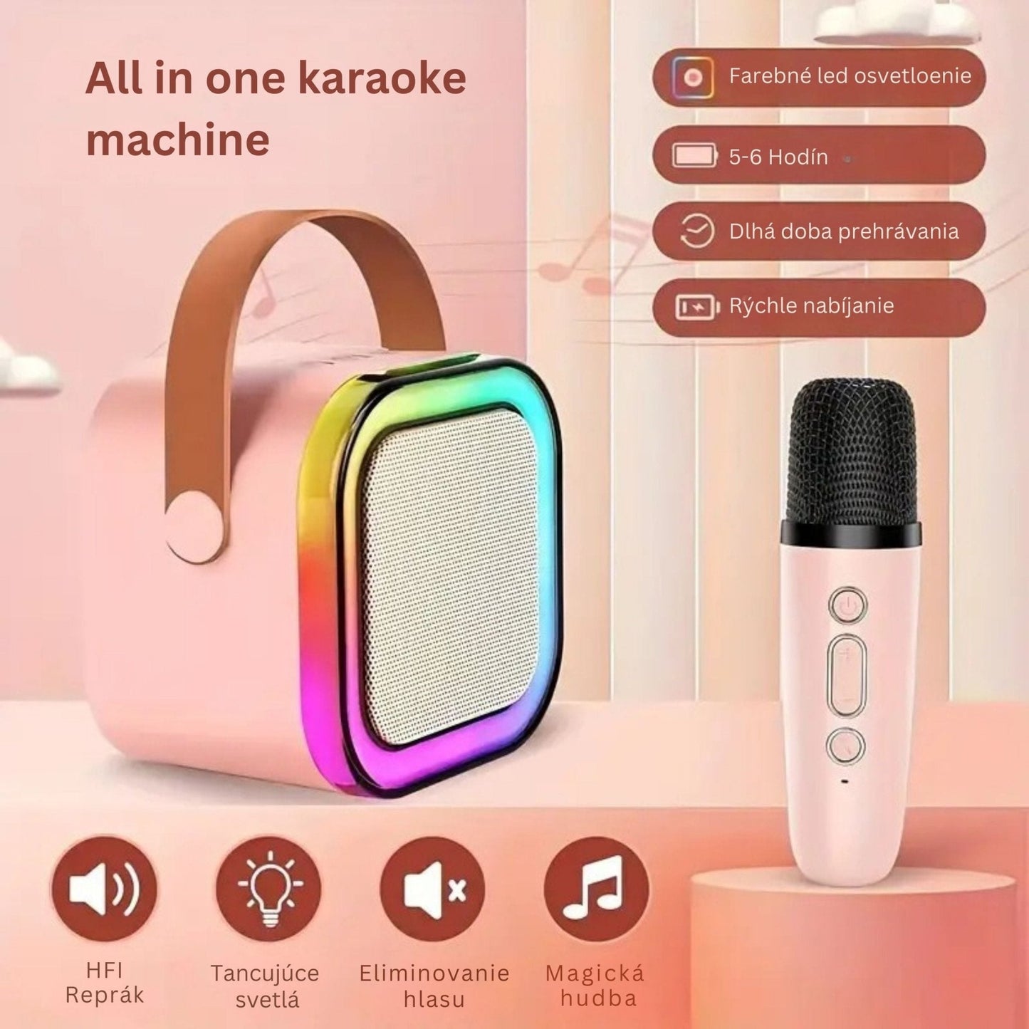 Karaoke Set Voor Kinderen | Draadloze Bluetooth Speaker Met Led Lichten En Microfoon - KidsKorner