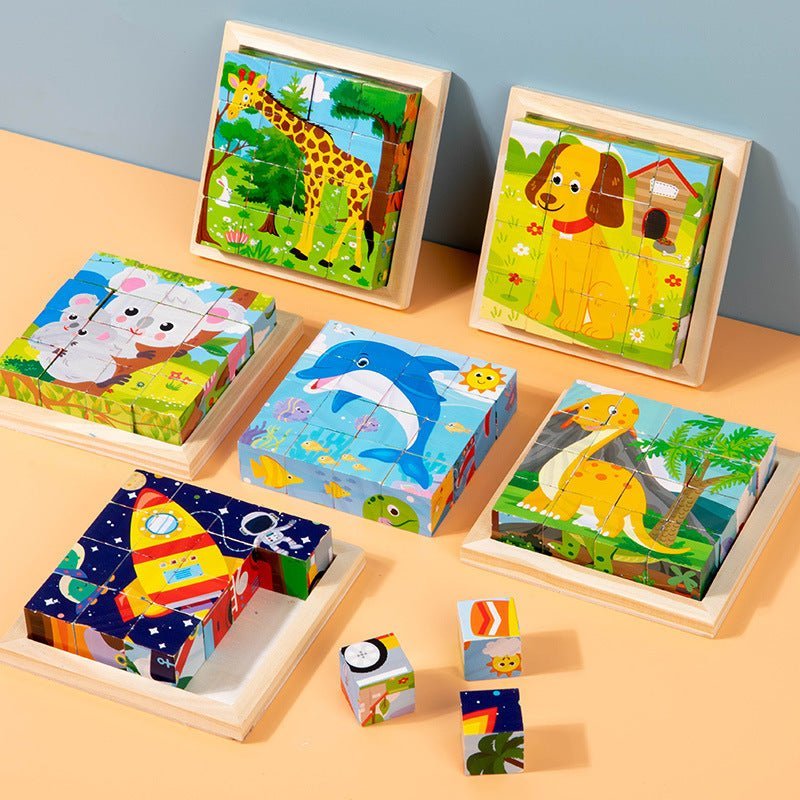 PuzzelKubo 6 - zijdige Houten Montessori Blokpuzzel - KidsKorner