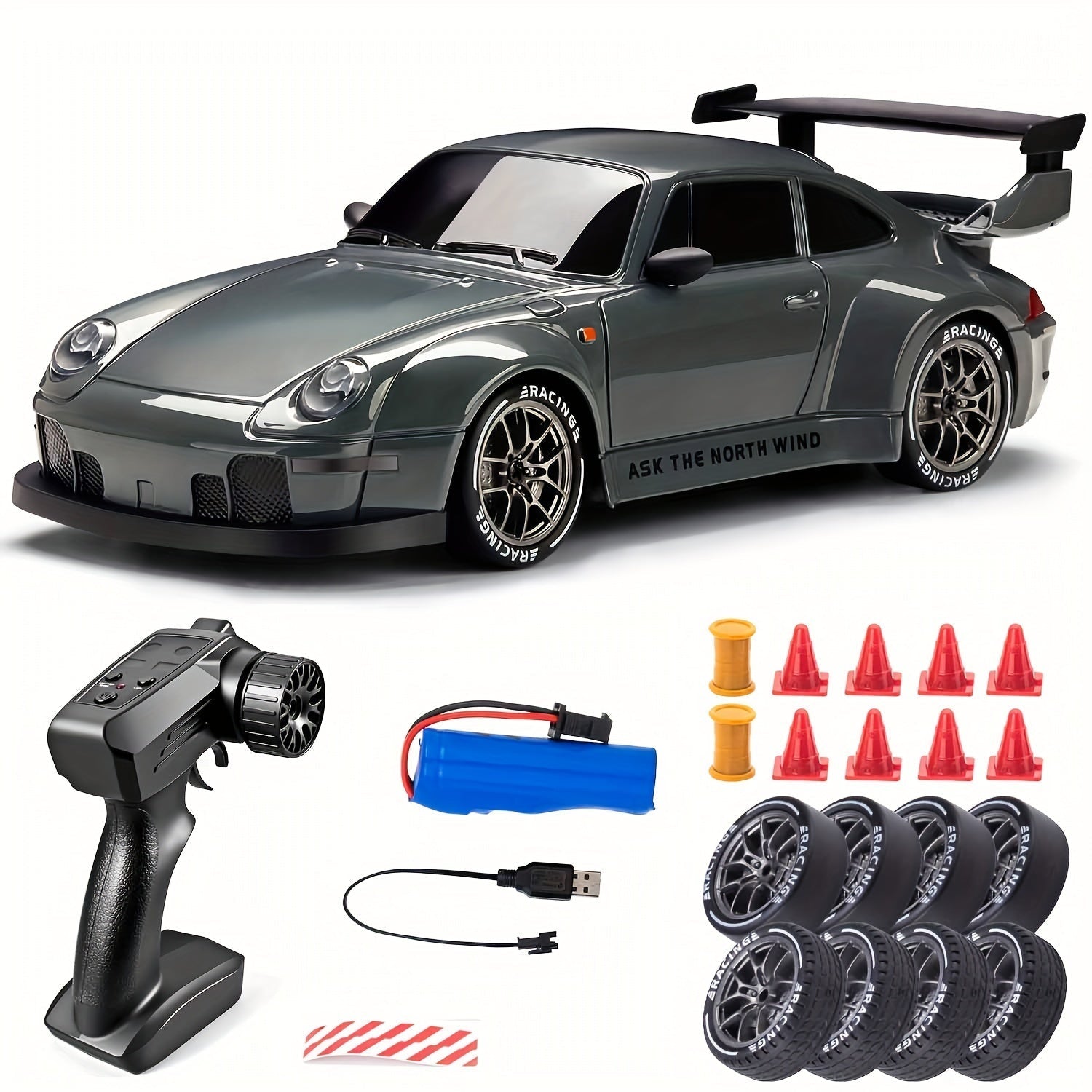 RC Driftauto Speelgoedauto Met Afstandsbediening, Extra Wielen, Pionnen En Parcours Set 6+ Jaar - KidsKorner