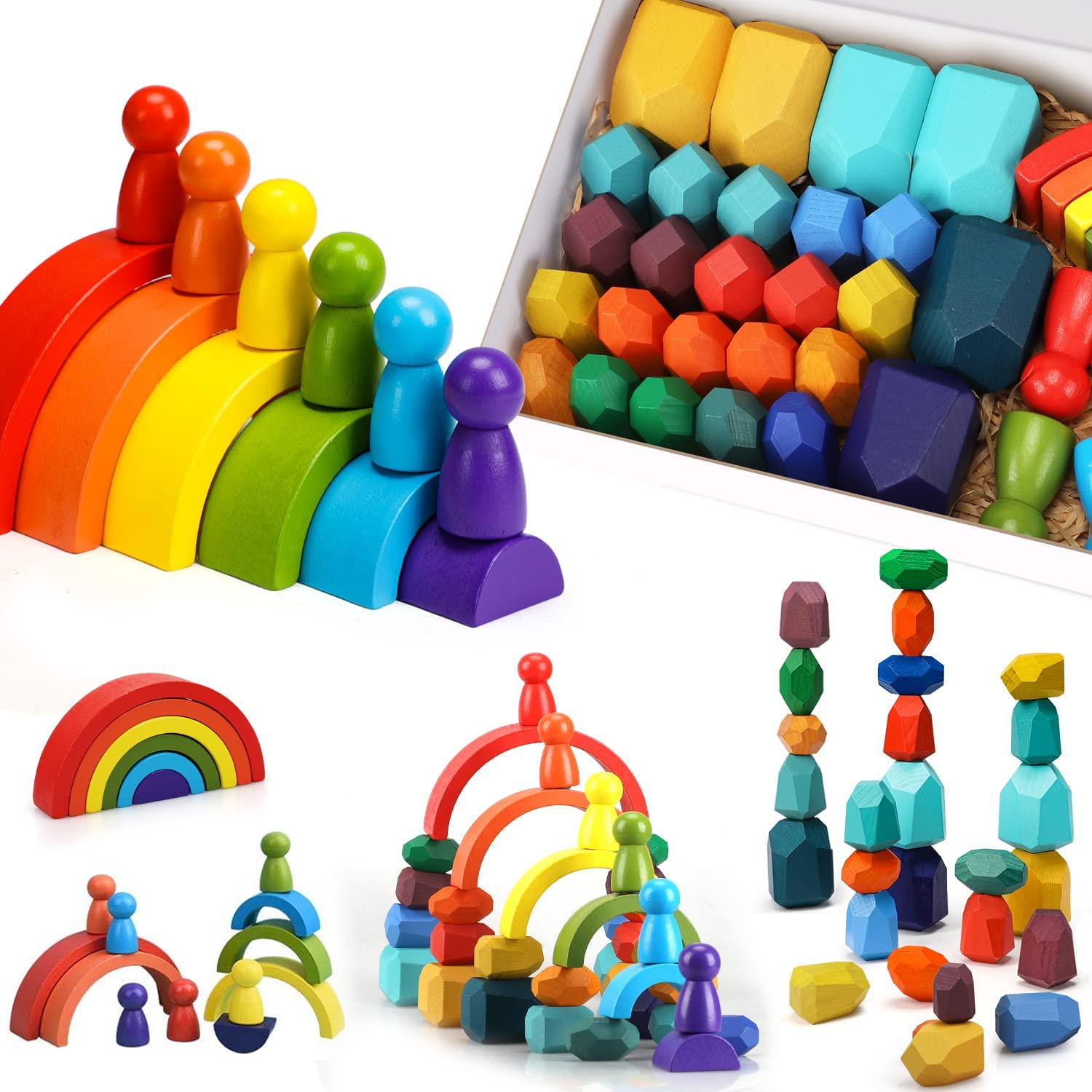 RegenRondo Houten Regenboog – Stapelstenen & Stapelblokken - KidsKorner