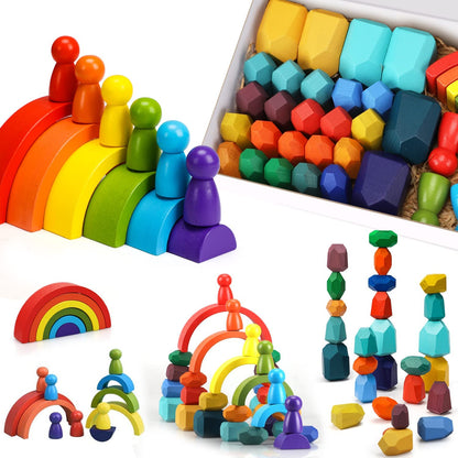 RegenRondo Houten Regenboog – Stapelstenen & Stapelblokken - KidsKorner