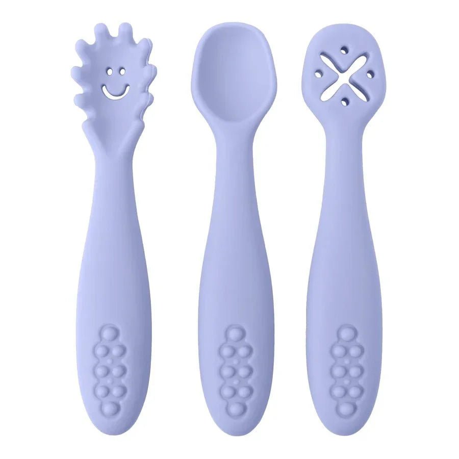 Siliconen Babybestek Set 3 - Delig Met Lepel En Vork - KidsKorner