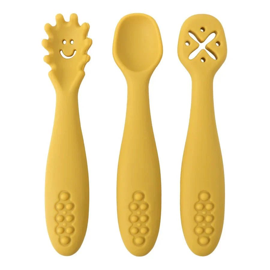 Siliconen Babybestek Set 3 - Delig Met Lepel En Vork - KidsKorner