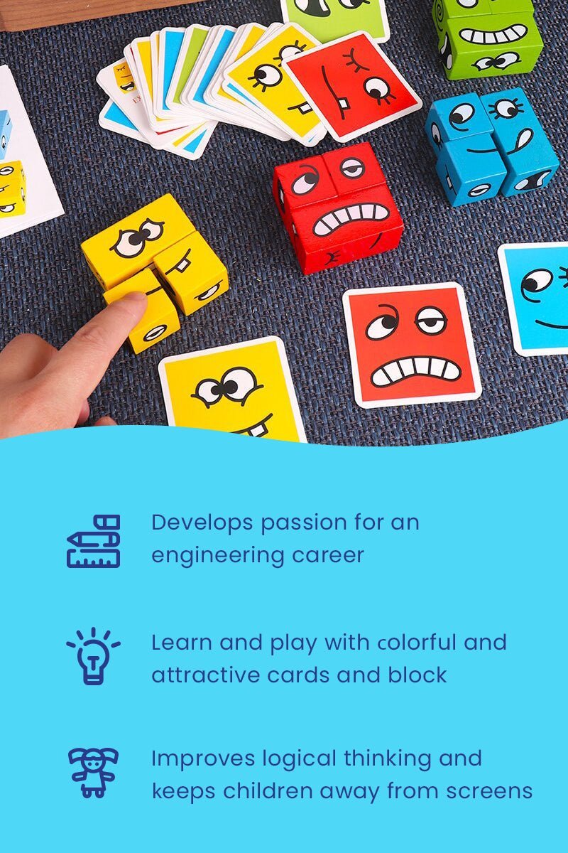 SmoelKubo Emotie Blokkenspel - Gezicht Puzzelspel - KidsKorner