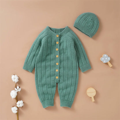 Warme Baby Romper Set Met Knopen En Muts - KidsKorner
