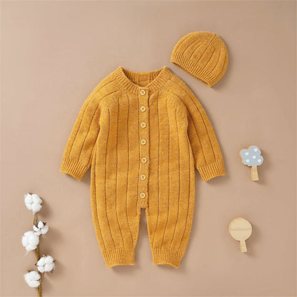 Warme Baby Romper Set Met Knopen En Muts - KidsKorner