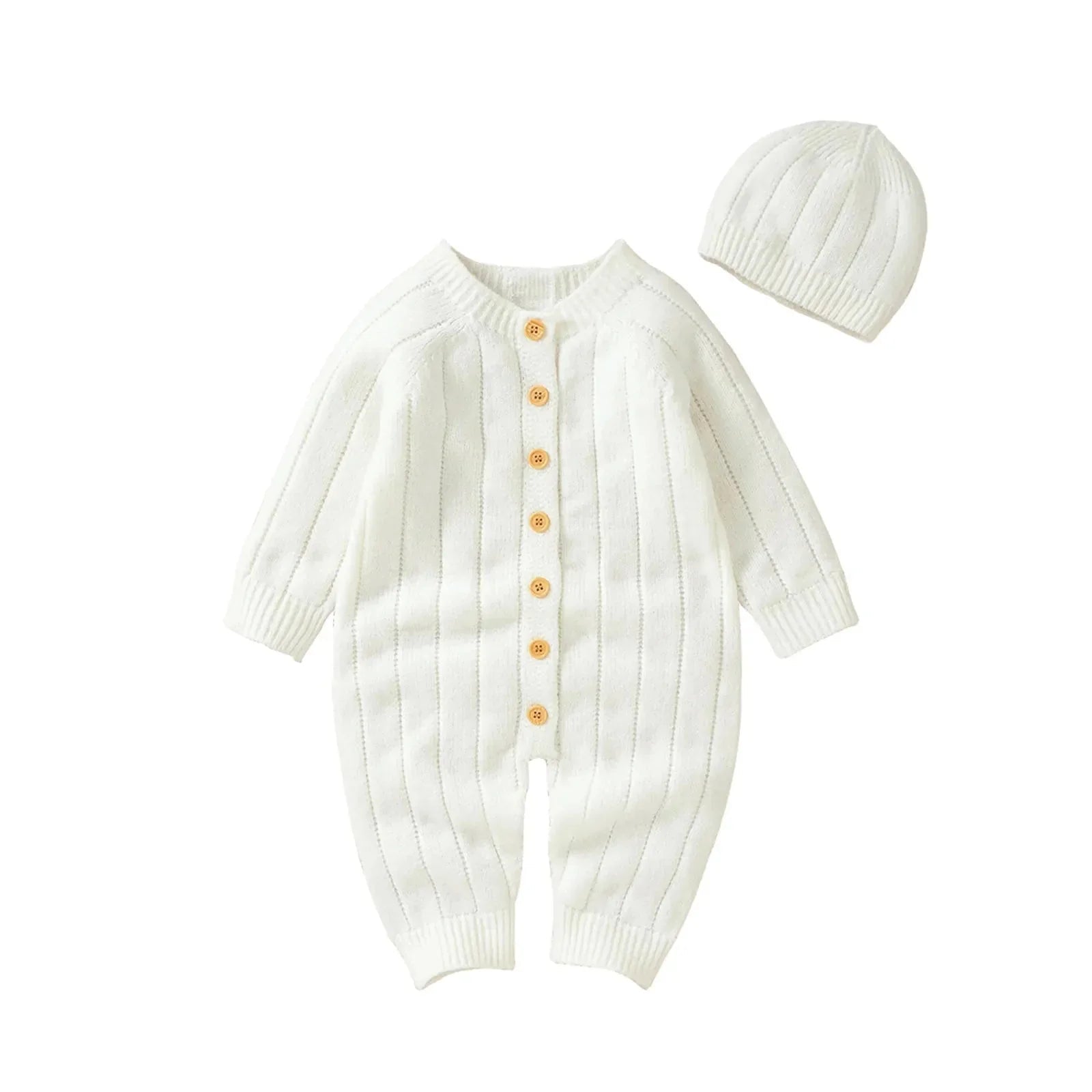 Warme Baby Romper Set Met Knopen En Muts - KidsKorner